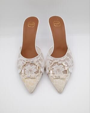 Malone Souliers White Lace Mules Bride Wedding Shoe 40 9 10